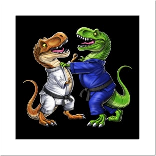 T-Rex Dinosaur Jiu-Jitsu Wrestlers Posters and Art